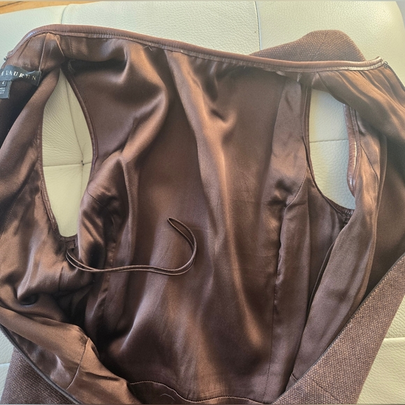 Elegant Ralph Lauren Wool Cashmere Brown Sleeveless Midi Dress w. Leather Sz. 4 - Picture 10 of 14